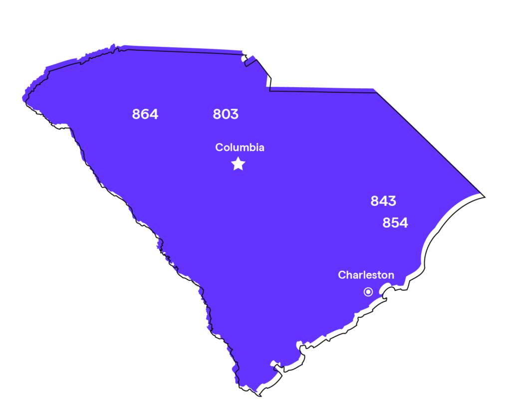 South Carolina (SC) Phone Numbers Area Codes 843, 803, 864, 854